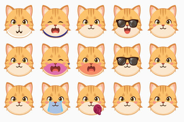 Cute Cat Emoji Pack – 12 Adorable Cartoon Expressions in Vector Style

