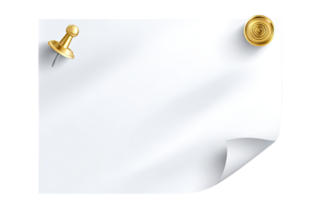 Blank white notepaper with gold pushpins