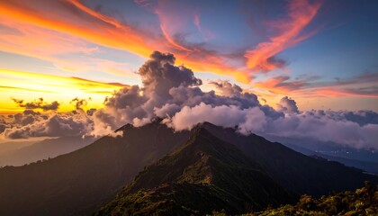 Fototapeta premium Majestic mountain range at sunset (1)