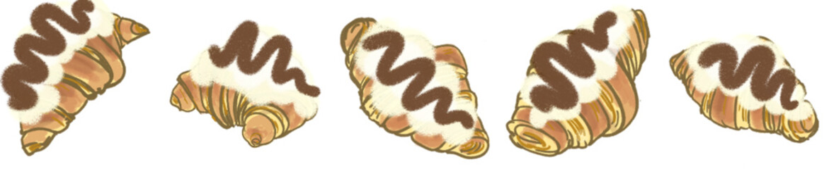 Sweet Cream Chocolate Croissant Illustration – Cute Bakery Pastry Clipart for Cafe Menu, Stickers, and Digital Design