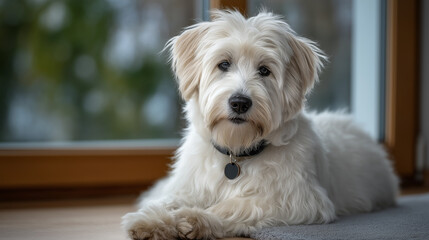 Charming white dog portrait in soft natural light