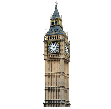 Iconic big ben clock tower in london against a dramatic transparent background