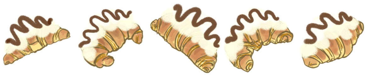 Sweet Cream Chocolate Croissant Illustration – Cute Bakery Pastry Clipart for Cafe Menu, Stickers, and Digital Design