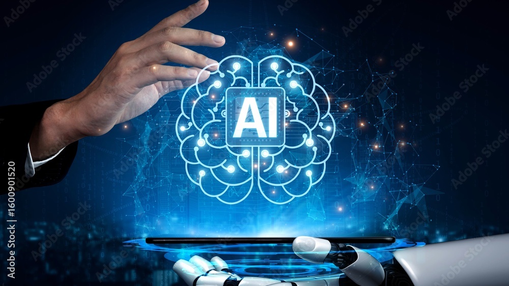 Poster ai assistant brain processor with llm technology, big data, machine learning, generative ai for busi