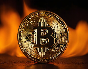 bit coin on gold coin, On fire bitcoin wallpaper