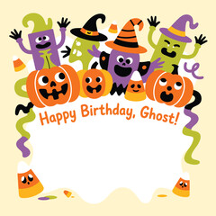 Fototapeta premium Halloween Birthday Frame with Pumpkins