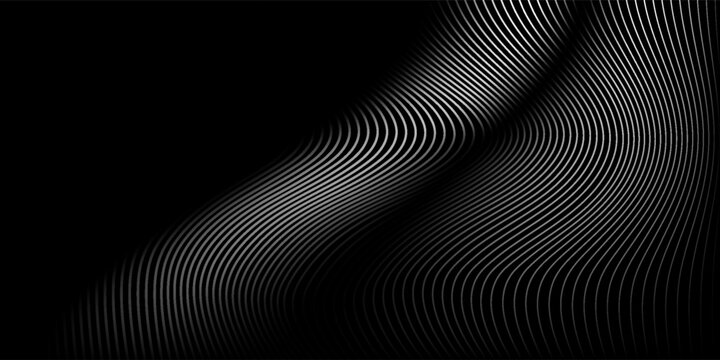 3D Vector wave lines pattern smooth curve flowing dynamic white light isolated on black background for concept of technology, digital, communication, science, music