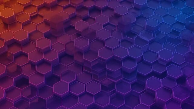 A 3D rendering of a honeycomb pattern in a gradient of colors ranging from warm orange to cool blue