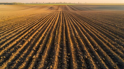  Field Immediately After Wheat Seeding. Straight Furrows With Visible Soil Texture, And Some Seeds Half-Buried. Clean Sky, No Clutter. Early Morning Light. --Ar 16:9 --V 6.0** - @D