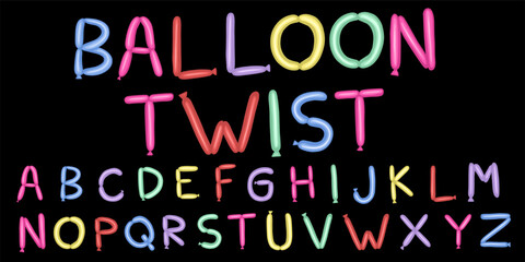 Obraz premium Pastel Balloon Twist Alphabet. Vector Balloon Letters with Soft Color Tones. Pastel Lettering for Party and Celebration Design.