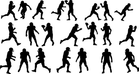 Vector silhouettes of (American) football players playing football.