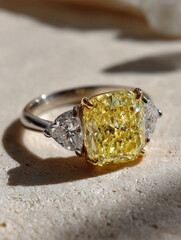 Radiant Yellow Diamond Engagement Ring with White Gold Band
