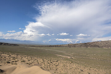 Expansive desert landscape with sandy dunes