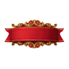 Ornate red ribbon banner with gold trim