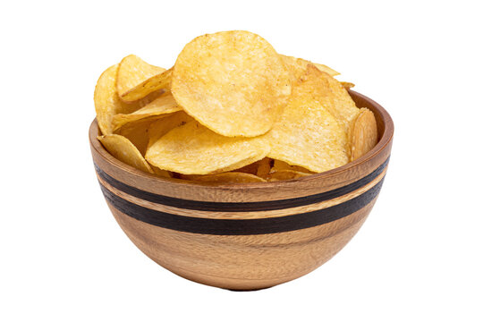 a bowl of chips on a white background