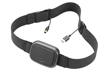 Wearable electronic sensor belt with monitoring device and cables isolated on a transparent background