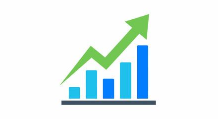 Ascending Bar Graph with Green Arrow, Business Growth Illustration