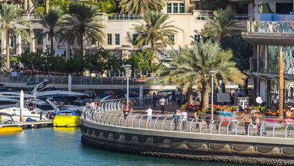 Dubai Marina waterfront in Dubai at day time timelapse