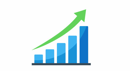 Upward Trend Chart with Green Arrow, Blue Bars, and Dark Base
