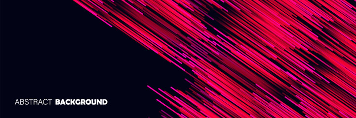Dynamic Neon Pink and Red Lines Abstract Background. Modern simple wide banner
