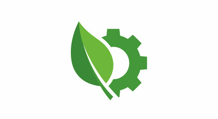 Obraz premium Green Leaf and Gear Symbolizing Sustainable Technology and Eco-Friendliness