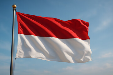 Indonesian Flag Waving Against Blue Sky