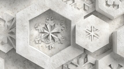 Abstract White Hexagon Pattern With Snowflakes