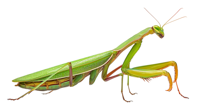 Praying Mantis with Orange Legs on Transparent