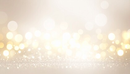 Minimalist festive light bokeh in warm tones over matte cream surface,