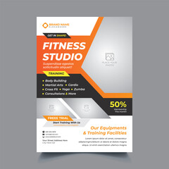 Modern Fitness Gym Training Flyer Template with Orange, Black and Grey Geometric Design