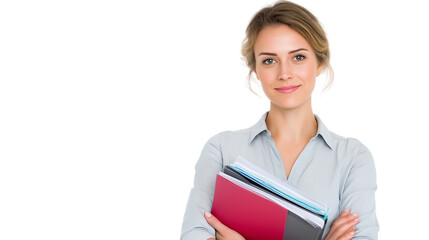 Professional Woman Holding Folders in Office Setting