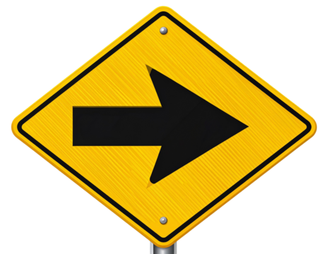  Standard Yellow Right Arrow Traffic Sign, Straight-On View, Transparent Background - Powered by Adobe