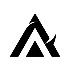 Letter A silhouette combined with abstract tech shapes on clean white background