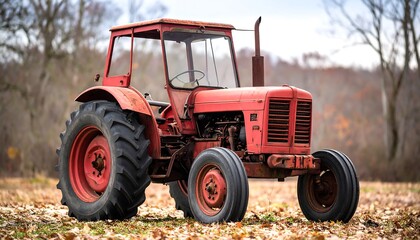 Fototapeta premium Old red tractor in a field