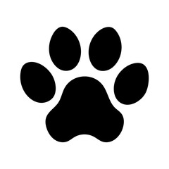 Silhouette of a dog paw print with four pads in bold shape with transparent background   © MD