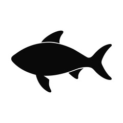 Fish silhouette icon in side profile view placed on clean white background design