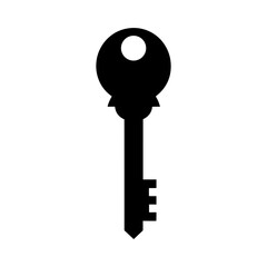 Silhouette of key with basic cut shape placed on white background secure access icon