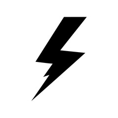 Silhouette of a lightning bolt in jagged form in dynamic icon style with transparent background  