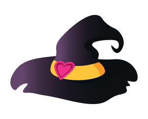 Halloween traditional witch hat with strap in cartoon  flat style