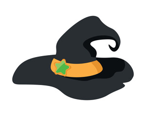 Halloween traditional witch hat with strap in cartoon  flat style