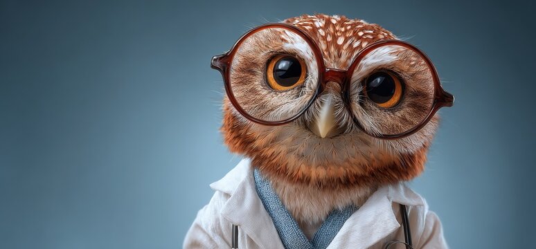 Sage Owl Scientist Portrait with Glasses and Lab Coat