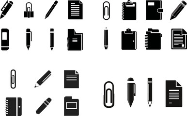 Fototapeta premium Vector stationery set illustration with pen pencil paper and clip for office work