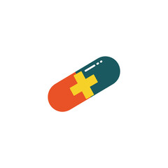 Colorful medical pill capsule with a bright cross symbol for health and treatment