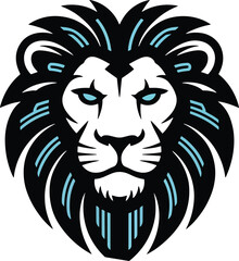 Stylized Lion Head Illustration with Modern Lines and Bold Design