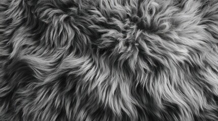 Black and white fur background, close-up of gray sheep's wool texture