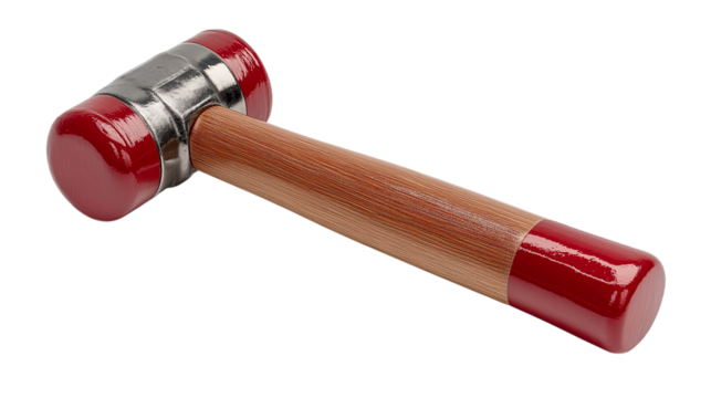 Red Mallet Tool with Wooden Handle