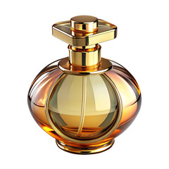 3D Glass Perfume Bottle with Ornate Gold Cap Highly Detailed 8K Photorealistic on transparent background