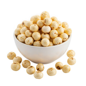White Bowl Filled with Light Brown Lotus Seeds makhana