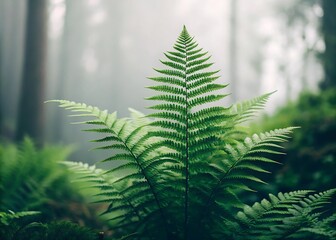 A lush green fern in a misty forest showcasing the beauty of nature
