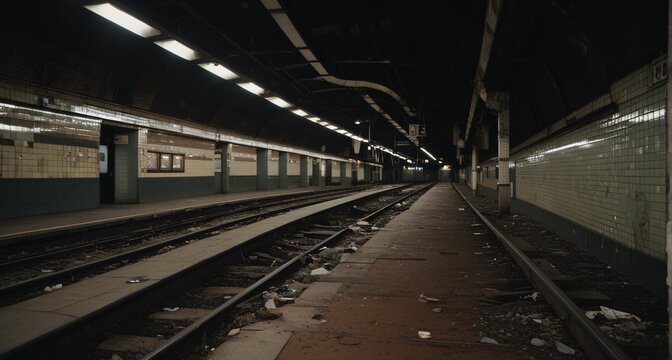 empty urban subway station with parallel tracks